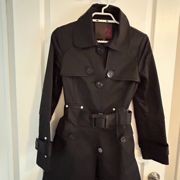 Modern Black Trench Coat – Sz S - Picture 6 of 7